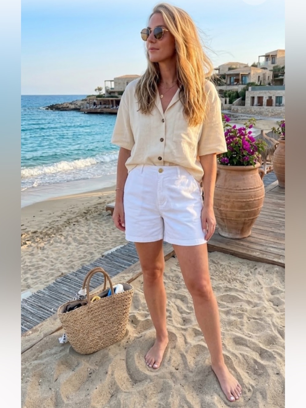Stella Parker white flat front shorts with 7” inseam